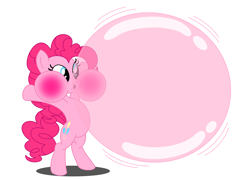 Size: 3748x2704 | Tagged: safe, artist:ga-bi17, derpibooru import, pinkie pie, earth pony, pony, g4, putting your hoof down, bipedal, bubblegum, female, food, gum, puffy cheeks, simple background, solo, white background