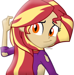 Size: 818x820 | Tagged: safe, artist:paco777yuyu, derpibooru import, sunset shimmer, undead, vampire, equestria girls, g4, clothes, cute, female, looking at you, simple background, solo, sunset, torn clothes, transparent background, vampire costume