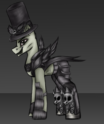 Size: 2200x2604 | Tagged: safe, artist:darklight1315, derpibooru import, oc, oc only, oc:mr.crow, earth pony, pony, fallout equestria, concept art, fallout equestria: mayday, feather, hat, pre-war, skull, solo, top hat, unreal tournament