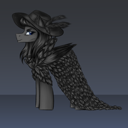 Size: 3000x3000 | Tagged: safe, artist:darklight1315, derpibooru import, oc, oc only, oc:mrs.crow, pegasus, pony, fallout equestria, clothes, concept art, dress, fallout equestria: mayday, feather, hat, pre-war, solo