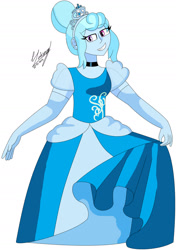 Size: 1280x1823 | Tagged: safe, artist:denisseguadiana, derpibooru import, oc, oc only, oc:jemimasparkle, human, equestria girls, g4, choker, cinderella, clothes, curtsey, cute, dress, evening gloves, female, gloves, gown, grin, jewelry, long gloves, ocbetes, poofy shoulders, simple background, smiling, solo, tiara, white background