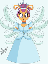 Size: 1280x1701 | Tagged: safe, artist:denisseguadiana, derpibooru import, scootaloo, breezie, human, equestria girls, g4, breeziefied, choker, cinderella, clothes, dress, evening gloves, fairy, female, gloves, gown, hada, jewelry, long gloves, poofy shoulders, ring, scootaloo also dresses in style, solo, species swap, surprised, tiara