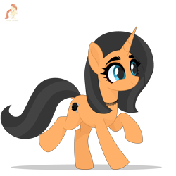 Size: 3000x3000 | Tagged: safe, artist:r4hucksake, derpibooru import, oc, oc only, oc:ebony rose, pony, unicorn, choker, cute, dock, eyebrows, eyeshadow, female, horn, makeup, mare, ocbetes, raised hooves, simple background, smiling, solo, story included, tail, transparent background, two toned mane, two toned tail