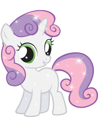 Size: 1583x2048 | Tagged: safe, derpibooru import, sweetie belle, pony, unicorn, g4, cute, diasweetes, female, filly, foal, horn, looking at you, official, open mouth, simple background, smiling, solo, sparkles, sparkly mane, sparkly tail, stock vector, tail, transparent background, two toned mane, zazzle