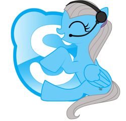 Size: 1413x1355 | Tagged: safe, artist:xoxogabbygums, derpibooru import, pegasus, pony, 2012, eyes closed, female, folded wings, headphones, mare, microphone, open mouth, open smile, ponified, simple background, sitting, skype, smiling, species swap, transparent background, wings