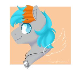 Size: 3000x3000 | Tagged: safe, artist:fannytastical, derpibooru import, oc, oc only, oc:shade flash, pegasus, colored, commission, dog tags, eyebrows, eyebrows visible through hair, facing left, male, male oc, pegasus oc, side view, solo, stallion, stallion oc, two toned mane