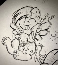 Size: 640x712 | Tagged: safe, artist:doodle-doodie-doo, derpibooru import, derpy hooves, pegasus, pony, cute, paper, smiling, solo, traditional art