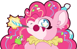 Size: 6585x4276 | Tagged: safe, artist:cutepencilcase, derpibooru import, pinkie pie, earth pony, pony, g4, absurd resolution, bust, clown, clown makeup, party horn, portrait, simple background, smiling, solo, transparent background