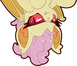 Size: 4856x4128 | Tagged: safe, artist:cutepencilcase, derpibooru import, fluttershy, bat pony, pony, g4, absurd resolution, bat ponified, bust, fangs, flutterbat, portrait, race swap, red eyes, simple background, slit eyes, smiling, smirk, solo, transparent background, upside down