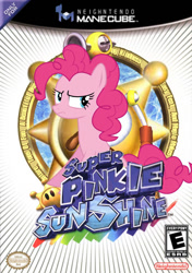 Size: 705x1000 | Tagged: safe, artist:nickyv917, artist:patec, derpibooru import, pinkie pie, earth pony, pony, g4, box art, e rating, esrb, female, gamecube, mare, solo, super mario sunshine, video game, video game console