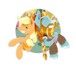 Size: 2000x2000 | Tagged: safe, artist:kathepart, derpibooru import, applejack, rockhoof, earth pony, g4, duo, duo male and female, female, male, simple background, transparent background