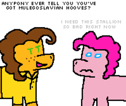 Size: 1990x1680 | Tagged: safe, derpibooru import, cheese sandwich, pinkie pie, earth pony, pony, bedroom eyes, cheesepie, digital art, female, flirting, freckles, male, pixel art, shipping, simple background, song reference, straight, voice actor joke, wanna b ur lovr, weird al yankovic, white background