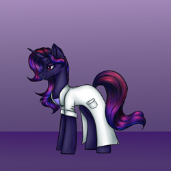 Size: 3000x3000 | Tagged: safe, artist:darklight1315, derpibooru import, oc, oc only, oc:daydream, cyborg, pony, unicorn, fallout equestria, augmented, clothes, concept art, cyborg pony, fallout equestria: mayday, horn, implants, lab coat, solo, true form