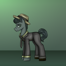 Size: 3000x3000 | Tagged: safe, artist:darklight1315, derpibooru import, oc, oc only, oc:bits coin, earth pony, pony, fallout equestria, business suit, clothes, fallout equestria: mayday, hat, necktie, shirt, solo