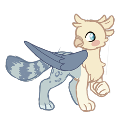 Size: 2081x2000 | Tagged: safe, artist:hopenotfound, derpibooru import, oc, oc only, griffon, adoptable, beak, blue eyes, blue pupils, blush sticker, blushing, coat markings, colored lineart, colored pupils, colored wings, folded wings, griffon oc, male, male oc, non-pony oc, profile, raised paw, simple background, smiling, solo, tail markings, transparent background, two toned coat, wings