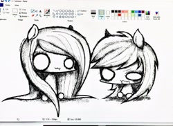 Size: 4032x2935 | Tagged: safe, artist:ieatedyuripizza, derpibooru import, fluttershy, rainbow dash, pegasus, pony, art program in frame, chibi, duo, emo, ms paint, owo, sketch, smiling