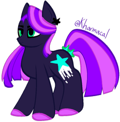 Size: 678x691 | Tagged: safe, artist:kharmacal, derpibooru import, oc, oc only, oc:lumina star florescence, earth pony, pony, colored hooves, colored lineart, ear piercing, earring, earth pony oc, frown, green eyes, hooves, jewelry, long mane, long tail, looking offscreen, navy coat, piercing, purple hooves, signature, simple background, solo, star earring, straight mane, straight tail, tail, tail accessory, tail tie, tied tail, transparent background, two toned mane, two toned tail