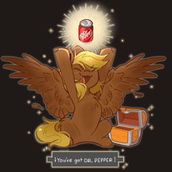 Size: 1280x1280 | Tagged: safe, artist:yun_nhee, derpibooru import, oc, oc:6pony66, pegasus, dr pepper, happy, pegasus oc, solo, spread wings, wings