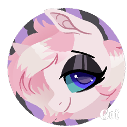 Size: 2048x2048 | Tagged: safe, artist:rottengotika, derpibooru import, oc, oc only, oc:milo_, earth pony, pony, black eyeshadow, blue eyes, blue pupils, bust, circle background, colored pinnae, colored pupils, colored sclera, eyelashes, eyeshadow, green sclera, lidded eyes, lineless, looking at you, makeup, male, pale coat, pink coat, shiny mane, short mane, simple background, smiling, smiling at you, stallion, striped mane, teal sclera, transparent background, two toned mane