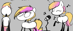 Size: 892x381 | Tagged: safe, artist:hazaplan, derpibooru import, oc, oc:stickmare, magma.com, microphone, music notes, numget, simple background, singing, sketch, stickmare