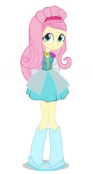 Size: 736x1376 | Tagged: safe, derpibooru import, fluttershy, human, equestria girls, g4, boots, clothes, high heel boots, pigeon toed, shirt, shoes, simple background, skirt, solo, white background