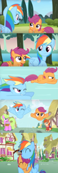 Size: 1027x3011 | Tagged: artist needed, safe, anonymous artist, artist:eiour, derpibooru import, rainbow dash, scootaloo, earth pony, pegasus, pony, comic:learn to fly, ^^, basket, best pony, clothes, comic, cute, cutealoo, daaaaaaaaaaaw, dashabetes, duo, eyes closed, female, feminism, filly, flower, flying, foal, glasses, grin, heartwarming, hug, if only, looking at each other, looking at someone, mare, one eye closed, open mouth, open smile, ponyville, scootaloo can fly, scootalove, siblings, sisters, smiling, smiling at each other, smirk, spread wings, sweet dreams fuel, wholesome, winghug, wings, wink