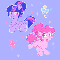 Size: 1800x1800 | Tagged: safe, artist:meteor s, derpibooru import, pinkie pie, twilight sparkle, twilight sparkle (alicorn), alicorn, earth pony, pony, g4, alternate hairstyle, cute, diapinkes, duo, duo female, eye clipping through hair, female, heart, lesbian, mare, red little book source, shipping, smiling, twiabetes, twinkie