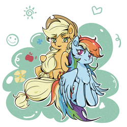 Size: 2048x2048 | Tagged: safe, artist:ss543406, derpibooru import, applejack, rainbow dash, earth pony, pegasus, pony, g4, appledash, chest fluff, duo, female, freckles, lesbian, mare, shipping, simple background, white background