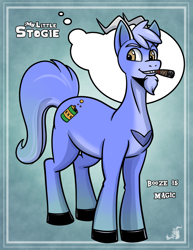 Size: 1224x1584 | Tagged: safe, artist:stogiegoatarts, derpibooru import, oc, oc only, goat, cigar, facial hair, goat pony, goatee, gradient background, green background, male, ponysona, simple background, solo