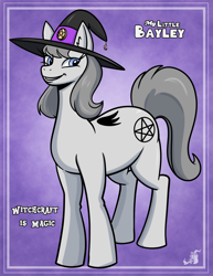 Size: 1224x1584 | Tagged: safe, artist:stogiegoatarts, derpibooru import, oc, oc only, earth pony, female, gradient background, hat, ponysona, purple background, simple background, solo, witch, witch hat