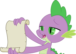 Size: 4222x3000 | Tagged: safe, artist:dashiesparkle, derpibooru import, spike, dragon, g4, season 1, the ticket master, .svg available, male, scroll, simple background, solo, transparent background, vector, wingless spike