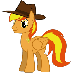 Size: 1150x1182 | Tagged: safe, artist:star-armour95, derpibooru import, oc, oc only, oc:firey ratchet, badge, detective, fedora, hat, male, simple background, smiling, solo, transparent background, vector