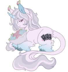 Size: 1060x1130 | Tagged: safe, artist:kazmuun, derpibooru import, oc, oc only, oc:spectral clairvoyance, pony, bouquet, female, flower, lying down, mare, prone, simple background, solo, transparent background