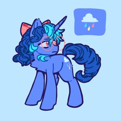 Size: 2048x2048 | Tagged: safe, artist:pastacrylic, derpibooru import, oc, oc only, oc:summer rain (pastacrylic), pony, unicorn, blue background, horn, simple background, solo, unicorn oc