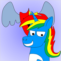 Size: 705x705 | Tagged: safe, artist:thecanadiantoony2001, derpibooru import, oc, oc only, oc:shield wing, alicorn, g4, alicorn oc, cutie mark, cutie mark background, gradient background, horn, male, solo, wings