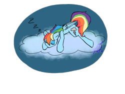 Size: 1600x1200 | Tagged: safe, derpibooru import, rainbow dash, pegasus, pony, g4, cloud, colored sketch, eyes closed, female, folded wings, on a cloud, onomatopoeia, rainbow, sketch, sleeping, sleeping on a cloud, solo, sound effects, wings, zzz