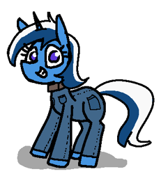 Size: 370x384 | Tagged: safe, artist:davierocket, derpibooru import, minuette, pony, unicorn, clothes, denim, horn, jeans, looking at you, pants, simple background, smiling, solo, transparent background