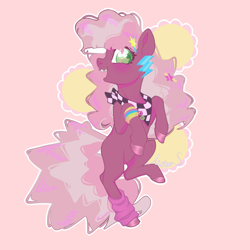 Size: 1800x1800 | Tagged: safe, artist:meteor s, derpibooru import, cheerilee, earth pony, pony, braces, female, mare, pink background, simple background, solo, younger