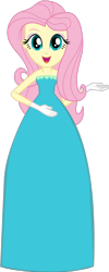 Size: 1280x3211 | Tagged: safe, artist:cartoonmasterv3, derpibooru import, fluttershy, human, equestria girls, g4, bare shoulders, clothes, cute, dress, eyeshadow, female, gloves, looking at you, makeup, open mouth, open smile, prom dress, shyabetes, simple background, sleeveless, smiling, smiling at you, solo, strapless, transparent background, vector