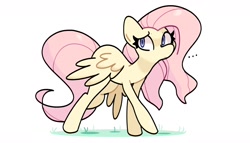 Size: 2681x1530 | Tagged: safe, artist:kindakismet, derpibooru import, fluttershy, pegasus, pony, g4, ..., simple background, solo, white background