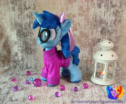 Size: 2657x2193 | Tagged: safe, artist:1stastrastudio, derpibooru import, oc, oc only, oc:save state, pony, unicorn, bow, clothes, female, filly, foal, glasses, hair bow, horn, irl, lantern, photo, plushie, solo, sweater