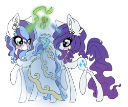 Size: 1186x991 | Tagged: safe, artist:aspenglowe, derpibooru import, rarity, oc, pony, unicorn, 2012, canon x oc, duo, duo female, female, horn, mare, simple background, transparent background, walking