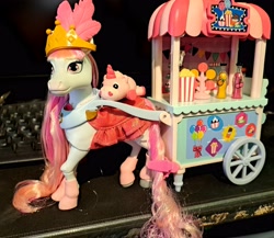 Size: 3997x3468 | Tagged: safe, derpibooru import, horse, barely pony related, brushable, brushie, candi (wild manes), candy, cart, cherry juice, crown, female, food, irl, jewelry, juice, lollipop, mare, orange juice, photo, popcorn, regalia, toy, wild manes