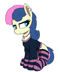 Size: 597x714 | Tagged: safe, artist:maretian, derpibooru import, bon bon, sweetie drops, earth pony, pony, g4, clothes, female, mare, simple background, sitting, socks, solo, striped socks, transparent background