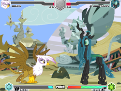 Size: 636x480 | Tagged: safe, gilda, queen chrysalis, griffon, fighting is magic, g4, fan game, fighting is magic - roots, griffonstone, hp, low, stone, walking