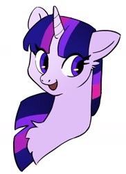 Size: 1230x1691 | Tagged: safe, artist:mayugraffiti, derpibooru import, twilight sparkle, pony, unicorn, g4, bust, chest fluff, female, horn, mare, open mouth, open smile, simple background, smiling, solo, white background