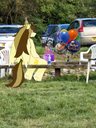 Size: 1536x2048 | Tagged: safe, artist:luanbang, derpibooru import, oc, oc only, oc:prince whateverer, pegasus, balloon, car, meme, outdoors, sitting, solo