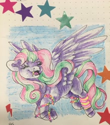 Size: 2722x3105 | Tagged: safe, artist:sweetmelon556, derpibooru import, oc, oc:sweet melon, pegasus, pony, fangs, female, mare, solo, traditional art