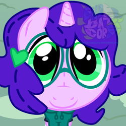 Size: 4064x4064 | Tagged: safe, artist:endercatcore, derpibooru import, oc, oc only, oc:artshine aura, original species, pony, unicorn, fisheye lens, glasses, horn, plush pony, plushie, ponysona, solo, unicorn oc