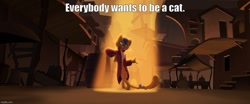 Size: 1194x499 | Tagged: safe, derpibooru import, edit, edited screencap, screencap, capper dapperpaws, abyssinian, anthro, cat, digitigrade anthro, g4, my little pony: the movie, caption, disney, feline, image macro, imgflip, looking at you, movie reference, outdoors, song reference, text, the aristocats